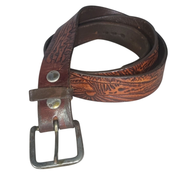 Vintage Western-Style Tooled Leather Belt - Picture 1 of 7
